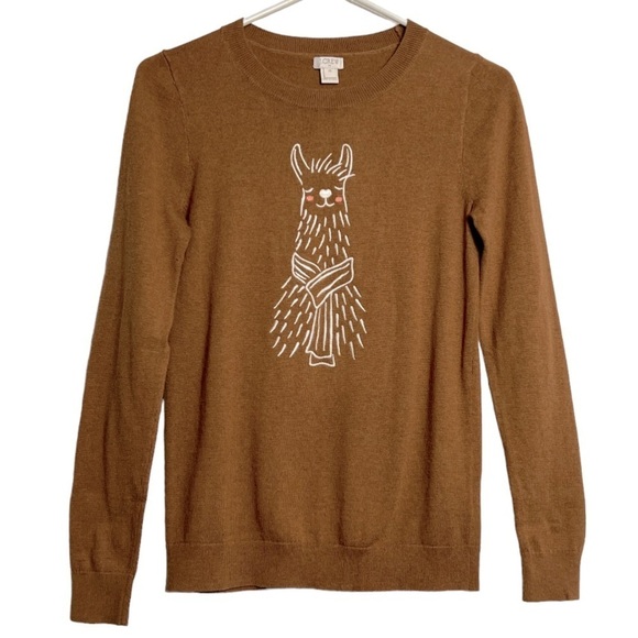 J.Crew Factory Llama With Scarf Sweater Camel Brown Size XSmall - Picture 2 of 8
